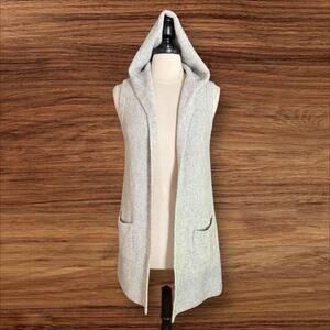 Tahari Hooded Sleeveless Sweater Long Vest M Merino Wool Blend NEW Gray Heather